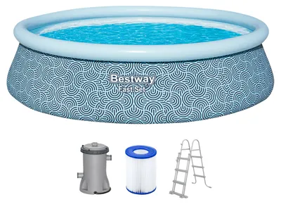 Produktbild von Bestway® Fast Set™ Aufstellpool-Set mit Filterpumpe Ø 457 x 107 cm, Grafisches Liniendesign, rund