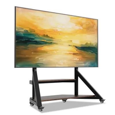 Obrázek produktu pro Výškově nastavitelný TV stojan pro televizory 65–100 palců, univerzální TV podstavec s kolečky a AV policemi, VESA 800x600, nosnost až 100 kg