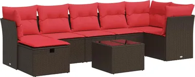 Imagen del producto de vidaXL Juego de 8 piezas de sofá de jardín con cojines, color marrón, de ratán sintético
