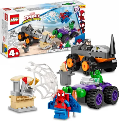 Produktbild von LEGO 10782 Marvel Spidey und seine Super-Freunde Hulks und Rhinos Monster Truck-Duell, Spider-Man-Set, Superhelden-Spielzeug zum Bauen ab 4 Jahren