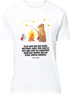 Produktbild von Mr. & Mrs. Panda Größe M T-Shirt Bär & Marienkäfer Lagerfeuer - Weiß - Geschenk, mit Spruch, Tshirt, Shirt, Herren, Teddy