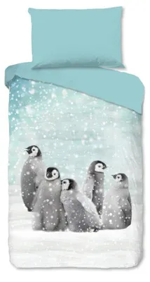 Productafbeelding van Good Morning Kinderdekbedovertrek "Pengu" - Blauw - (140x200 cm) - 100% Katoen