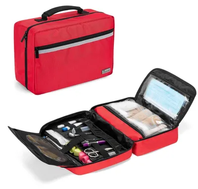 Image de Trousse de premiers secours avec plusieurs compartiments, rouge, 28,5 x 10,7 x 20,3 cm