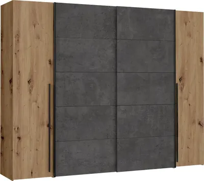 Obrázek produktu pro Nábytek24 Šatní skříň Narago NRGS82511 Šatní skříň 270 cm se 2 posuvnými dveřmi 2 výklopnými dveřmi 10 policemi a 2 tyčemi na oblečení