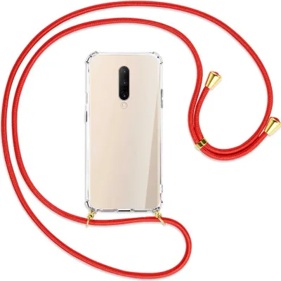 Produktbild von Handykette Backcover-Schutzhülle mit Band (Metall goldfarben) für OnePlus 7 Pro - rot