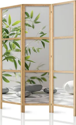 Imagen del producto de Panel divisor de ambientes de madera, 135x172 cm, de 3 piezas, de un solo lado, en estilo oriental