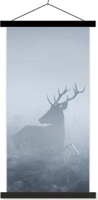Produktbild von MuchoWow® Textilposter Hirsche - Nebel - Wald 90x180 cm mit schwarzem Rahmen - Dekoration Wohnzimmer