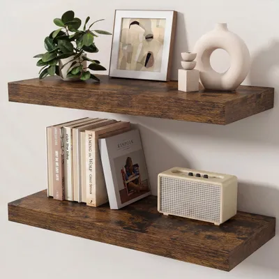 Immagine prodotto di Set di mensole a parete, 2 pezzi, 60 cm, con supporti invisibili, in legno, per soggiorno