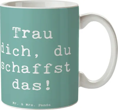 Produktbild von Mr. & Mrs. Panda Kaffeebecher Spruch Angst überwinden - Meeresbrise - Geschenk, Mutmacher, inspirierende Botschaften, Becher, Trost, haferl, Stärke, Motivtasse, Tasse