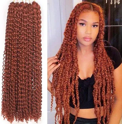 Image de Extensions en cheveux synthétiques, 18 mèches par paquet, 61 cm, roux cuivré, à fixer à l'eau chaude.