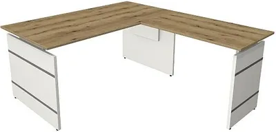 Produktbild von Kerkmann Schreibtisch Form 4 160x80x68-76 cm m. Anbautisch 100x60 cm Wangen-Gestell Asteiche