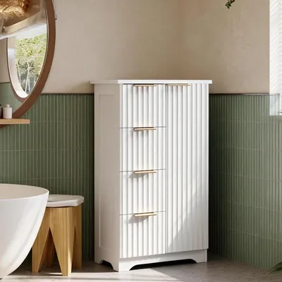 Produktbild von FCH Küchenschrank, Buffet Kommode mit 1 Türen und 4 Schubladen, für Wohnzimmer, Esszimmer und Küche, 53 x 29 x 82 cm, Weiß