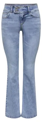 Productafbeelding van Laagvallende broek met hoge taille, crossover-model en wijde pijpen, gemaakt van denim