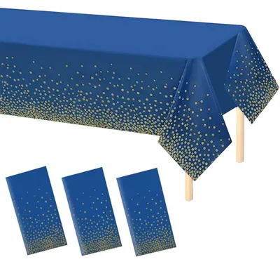 Productafbeelding van Tafelkleed voor verjaardagsfeest, blauw met gouden stipjes, 137x274 cm, 3 stuks