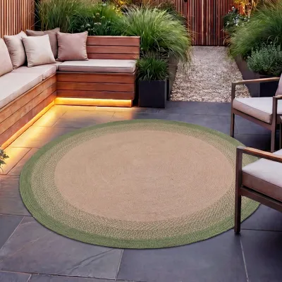 Produktbild von Volero - Outdoor Teppich Rund - Florence Grün - Ø 140 cm - Wohnzimmer, Esszimmer, Balkon, Garten, Terrasse - Boho, Modern