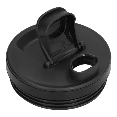 A black flip-top lid for a blender cup.