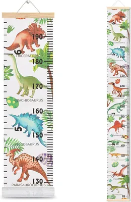 Imagen del producto de Medidor de crecimiento de dinosaurio, fabricado en lienzo, de 190 x 20 cm, ideal para habitaciones infantiles