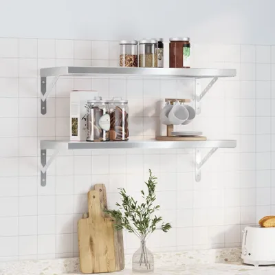 Obrázek produktu pro Maison Exclusive – nástěnné police, 2 ks, 75 × 30 cm, stříbrná nerezová ocel