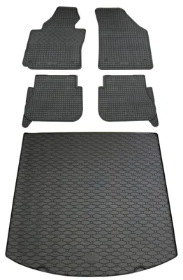 Rigum Gummi Fußmatten + Kofferraumwanne im Set für VW Touran 1T, schwarz