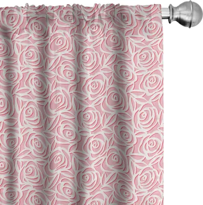 Produktbild von ABAKUHAUS Blumen Vorhänge, Gardinen, Rose Motive mit Blättern auf Blush Hintergrund Künstlerische Romantische, 2 Stück 75 x 225 cm, Pale Pink Dunkel Coral