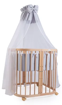Produktbild von Waldin Babybett Kinderbett 7in1 mit Matratze, mitwachsendes Kinder-Bett,Stoffe grau,Holz natur
