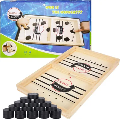 Produktbild von Tisch Hockey Spielzeug, Interaktive 2-in-1 Eltern-Kind Interaktion Katapult Brettspiel, Tischhockey Holz, Schnell Sling Puck Match-Spiel, Portable Schachbrett-Set, Partyspiele(36 * 23 * 3,3 cm)