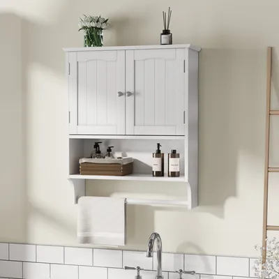 Produktbild von Odikalo Medizinschrank Wandschrank Badezimmerschrank Tuchhalter Verstellbar Regalen Weiß