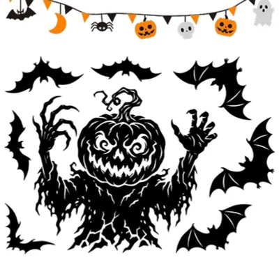 Obrázek produktu pro Halloweenové samolepky na okna s motivem dýně a netopýrů