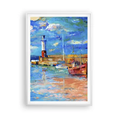 Produktbild von Gerahmtes Poster - Weißer Rahmen - Leuchtturm Meer - 70x100 cm - Wand Bild - Wanddeko - Wandbilder - Kunstposter - Wandposter - Bilderrahmen - Bilder - Kunstdruck - Wandbild - P2WPA70x100-3693