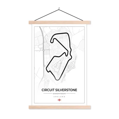 Produktbild von MuchoWow® Textilposter Rennsport - England - Rennstrecke - Silverstone - Weiß 120x180 cm mit holzfarbenen Rahmen - Textil-Plakat