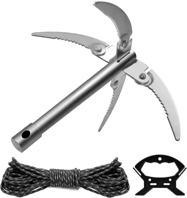 Produktbild von Faltanker mit 4 Haken, 21 cm Entfaltet, 10 m Seil, Stark und Langlebig, für Angeln
