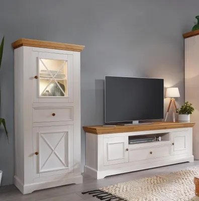 Produktbild von Wohnwand >WZ-0133< (2-teilig) weiss / eichefarbig - 268x177x42 (BxHxT)