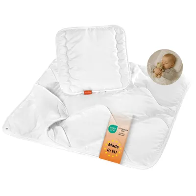 Productafbeelding van Babybedset met vier-seizoenen-dekbed van 80 x 80 cm en kussen van 35 x 40 cm, 100% microvezel, wasbaar, sleepling