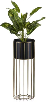 Obrázok produktu pre HowHomely | Kvetinový stojan - kov - výška 55 cm - zlatá-čierna - loft dizajn - stabilný a elegantný