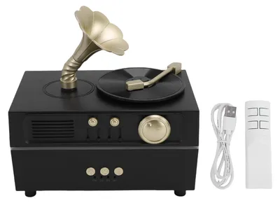 Obrázok produktu pre Retro gramofón s aromaterapiou, čierny, USB, Bluetooth, prehrávač platní, difúzor aromaterapie, zvlhčovač vzduchu