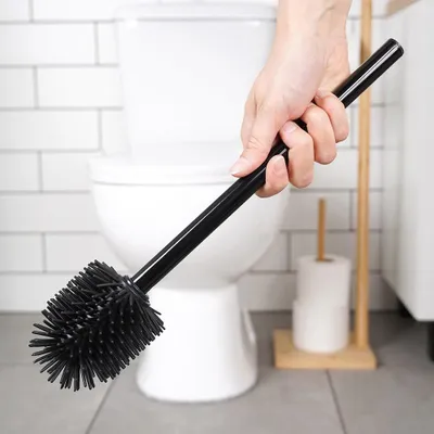 Produktbild von Schwarze Silikon-Toilettenbürste mit Ersatzteil, 35 cm
