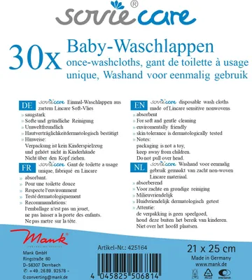 Produktbild von Sovie Care Baby Waschlappen aus Lincare Soft Vlies, 21 x 25 cm, 30 Stück