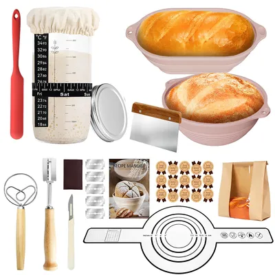 Produktbild von 17-teiliges Sauerteig-Starterset mit Silikon-Brotbackformen