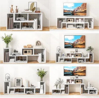 Produktbild von COSTWAY Fernsehschrank Holz 3-teilig, Frei Kombinierbar, Fernsehtisch für TVs bis zu 65", Eckregal Ausziehbar, TV Lowboard TV Schrank, Multifunktionaler Bücherregal, Aufbewahrungsregal (Weiß)