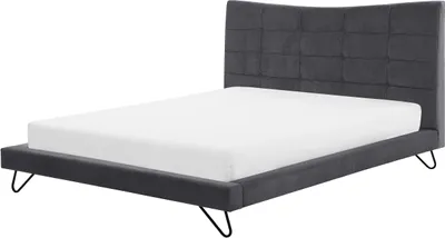 Obrázok produktu pre BELIANI Posteľ sivá zamatová čalúnený rám 160 x 200 cm kovové nohy prešívané čelo spálňa