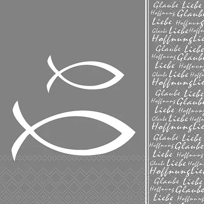 Produktbild von 20 Servietten Glaube Fisch silver - Fisch an Schrift silbergrau 33x33cm