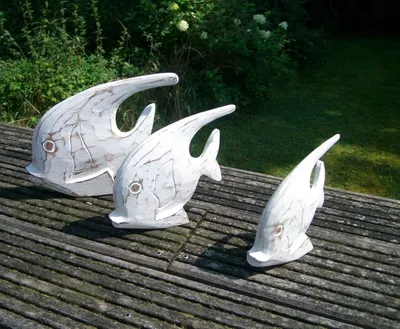 Produktbild von Handgearbeitete Fische, Statuen, Deko-Objekt, 3 Stück, weiss maritim
