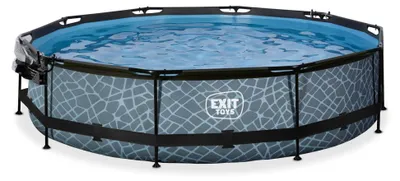Produktbild von EXIT Stone Rahmenpool ø360, Aufstellpool, mit Filterpumpe & Überdachung, Rund, Grau