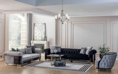 Produktbild von Chesterfield Viersitzig Sofa 4 Sitzer Sofas Schwarz Stoff Luxus Sitz