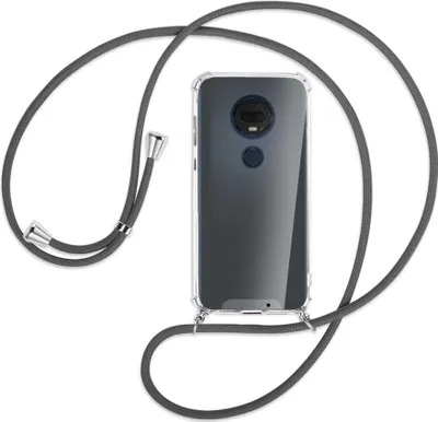 Produktbild von Handykette Backcover-Schutzhülle mit Band (Metall silberfarben) für Motorola Moto G7 / G7 Plus - dunkelgrau