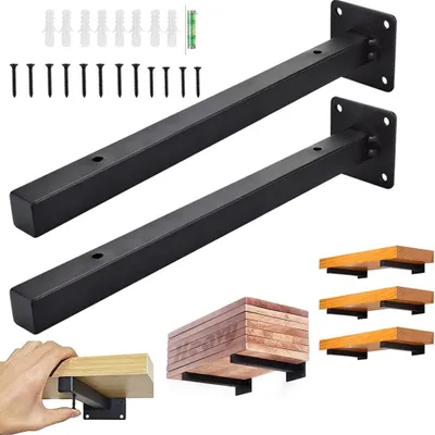 Produktbild von Regalträger, 2 Stück Schwarz Wandkonsole Regalhalter Eisen Regalhalter Schwerlastträger Fachboden-Träger verdeckt Regalhalterung unsichtbar T Regalkonsole für Wandregal Warehalter (30cm)