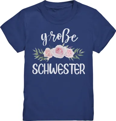 Produktbild von Große Schwester T-Shirt Rosen Große Schwester Geschenk – Indigo / 134/146 (9-11)