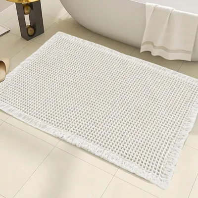 Productafbeelding van Badmat met wafelpatroon, 46 x 77 cm, wit, super absorberend, antislip, machinewasbaar