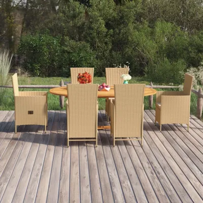 Image de The Living Store Ensemble de jardin 7 pièces Poly rotin Beige