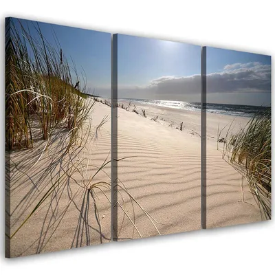 Produktbild von Triptychon auf leinwand dünen am strand 120x80 cm Feeby beige wandbild bereit zum aufhängen